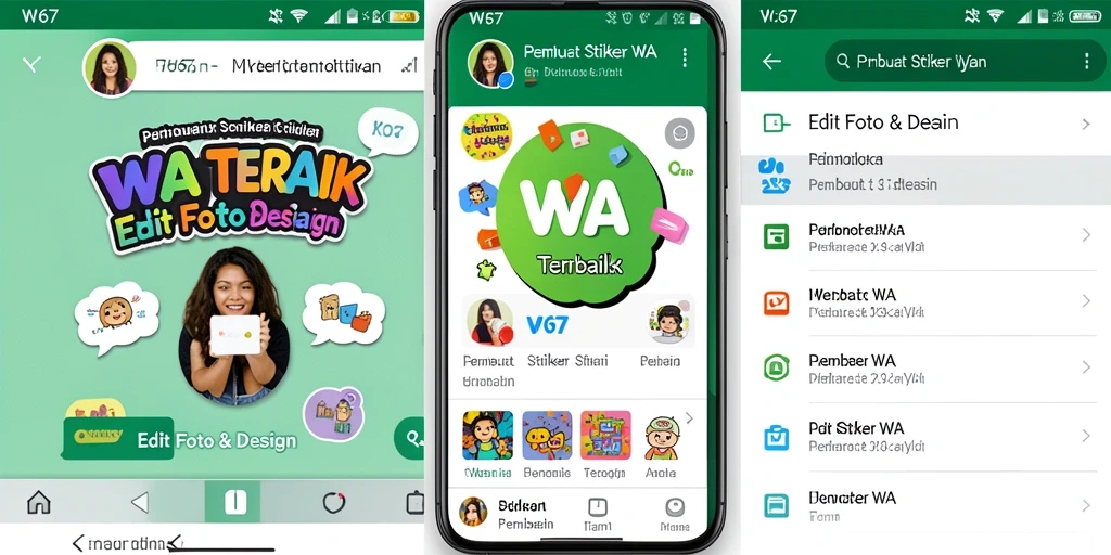 Tampilan aplikasi W67 dengan antarmuka Pembuat Stiker WA yang menarik.